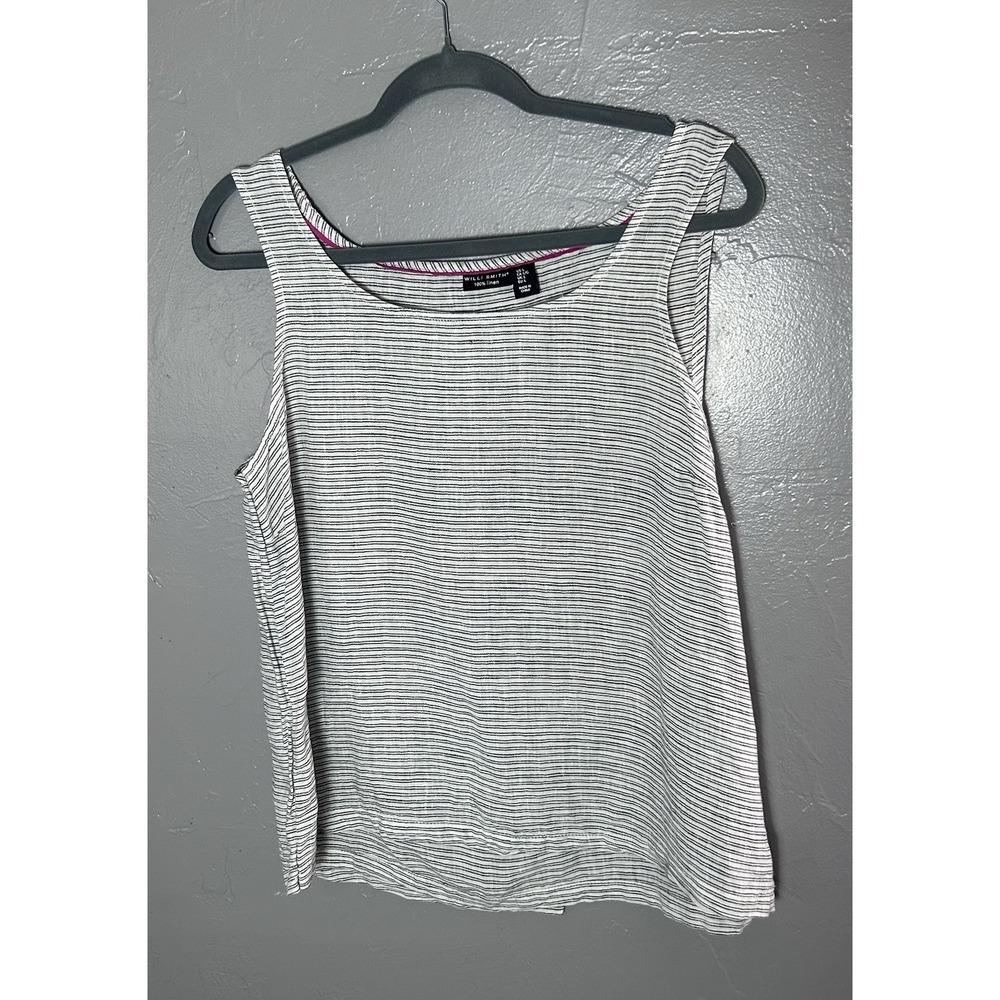 Willi Smith Women's Sleeveless Linen Striped Top Size L  Summer Beach Costal